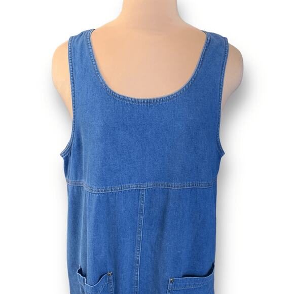 Vintage 90s Boston Classics Denim Jumper Dress Plus Size 16W Blue Jean Pocket - Picture 3 of 11